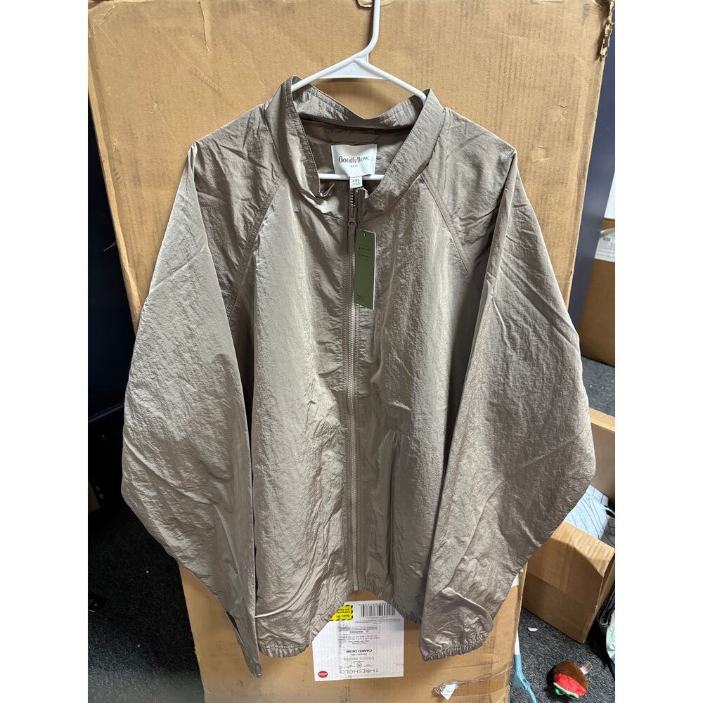 NWT Men's Goodfellow & Co Brushed Taupe Water Resistant Windbreaker Jacket - 4XL
